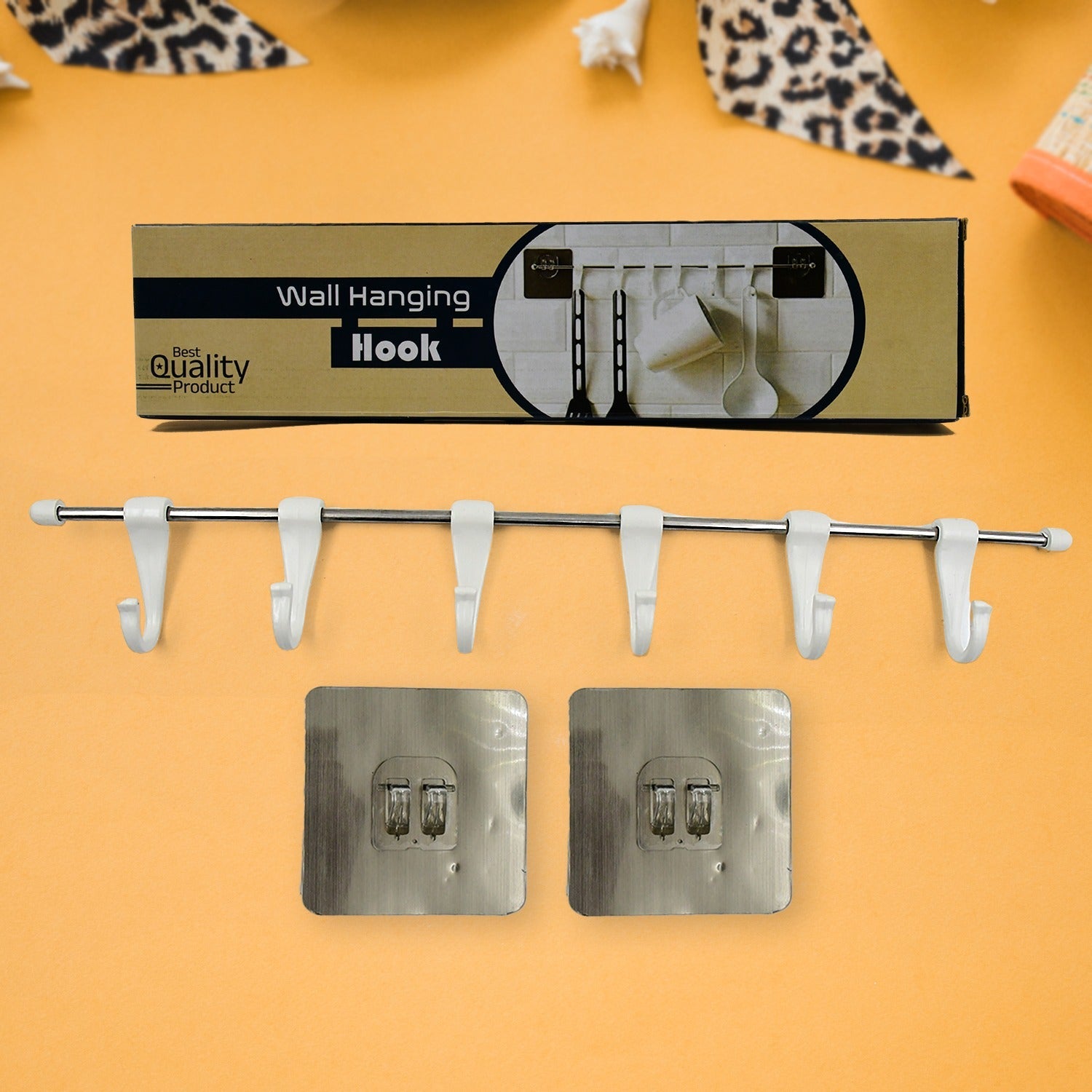 17968 Stainless Steel Utensil Hanger Rail Nail Free Wall Mount with 2 Magic Stickers & 6 Plastic Hooks For Kitchen 17968 Stainless Steel Utensil Hanger Rail Nail Free Wall Mount with 2 Magic Stickers & 6 Plastic Hooks For Kitchen